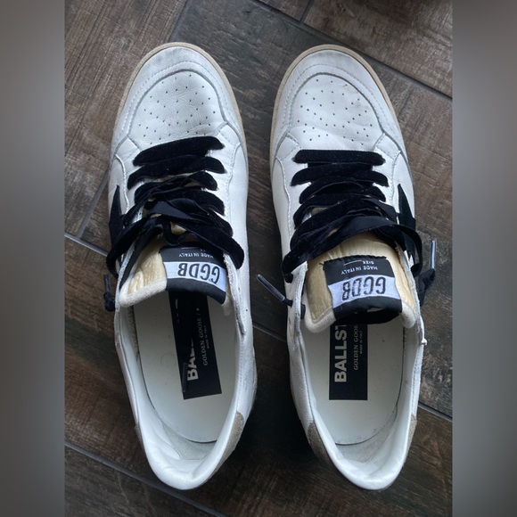 RARE! Golden Goose Ball Star distressed printed suede-trimmed leather sneakers - Picture 5 of 14